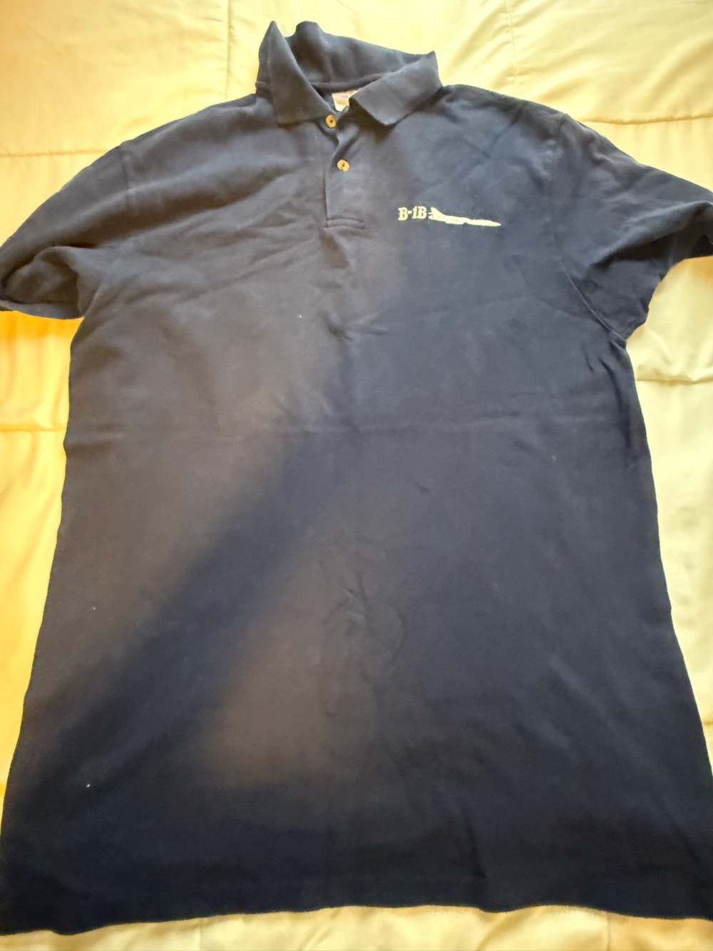 Hanes B-1B Airplane Navy Blue Short Sleeve Cotton Polo Aviation Jets